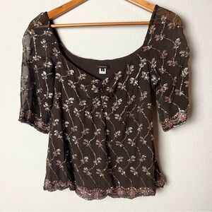 Vintage Tocca Sheer Sparkle‎ Beaded and Sequin Y2K Top Maximalist Boho Size 4